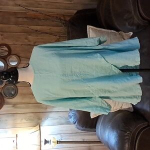 Mosaic USA Women's Big Pocket 3/4 Sleeve Linen Light Teal Tunic Top Size M